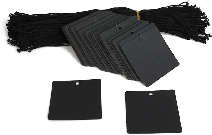 200PCS Paper Gift Tags with Free 200PCS Black Cotton Strings,Blank hangtags for DIY Arts and Crafts Wedding Holiday Present(Black)