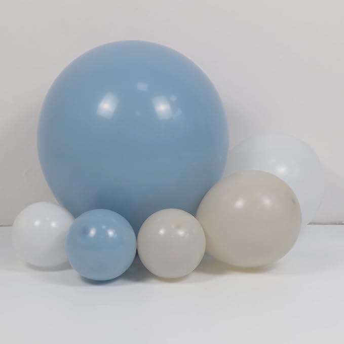 Dusty Blue White Sand Balloon Arch Garland Kit-145pcs Neutral Nude Dusty Blue Balloons for Birthday, Christening, Baby Shower, Bridal Shower, Baptism Decorations