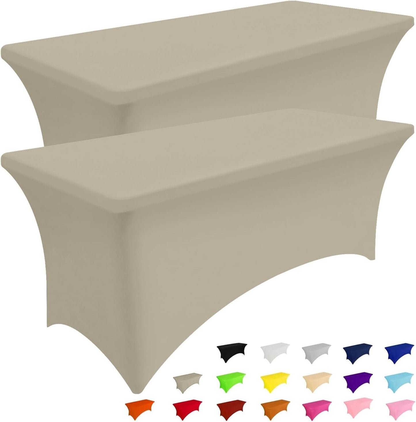 Smiry 2 Pack Spandex Table Cloth 4FT, Elastic Fitted Stretch Tablecloths, Washable and Wrinkle Free Rectangular Patio Table Cover for Outdoor, Wedding, Banquet (Taupe, 48Lx30Wx30H Inch)