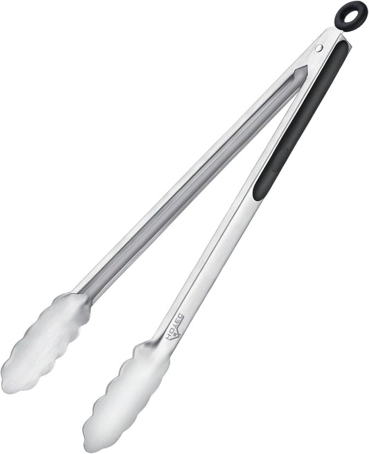 Hotec Stainless Steel Kitchen Tongs, 16 Inch Extra Long Locking Metal Food Tongs for Cooking, Serving, BBQ, Grill Non-Slip Grip