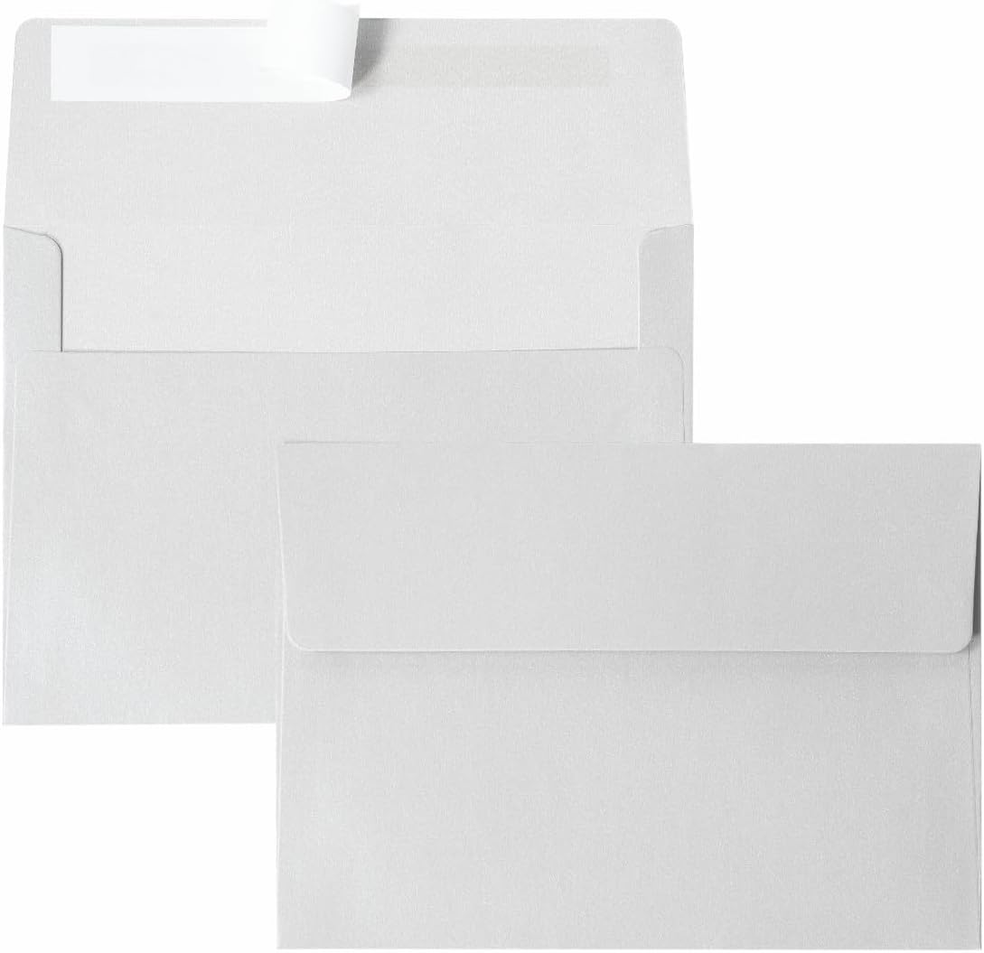 Keketer A7 Metallic Silver 5x7 Envelopes 50 Pack Self - Seal, for 5x7 Cards, Weddings, Invitations, Baby Shower 5.25 x 7.25 Inches