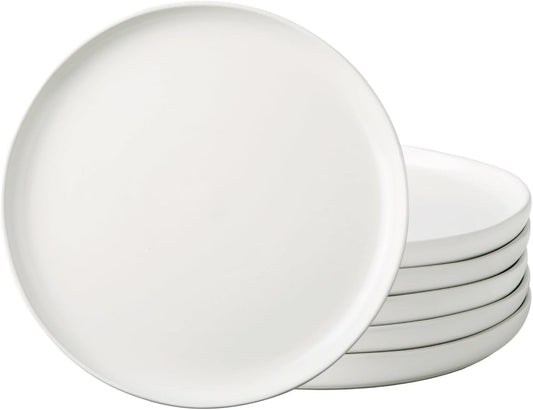 AmorArc Ceramic Dinner Plates Set of 6, Wavy Rim 10.5 Inch Stoneware Dish Set, Large Dinnerware Plates for Kitchen-Microwave&Dishwasher Safe, Scratch Resistant-Reactive Glaze Matte White