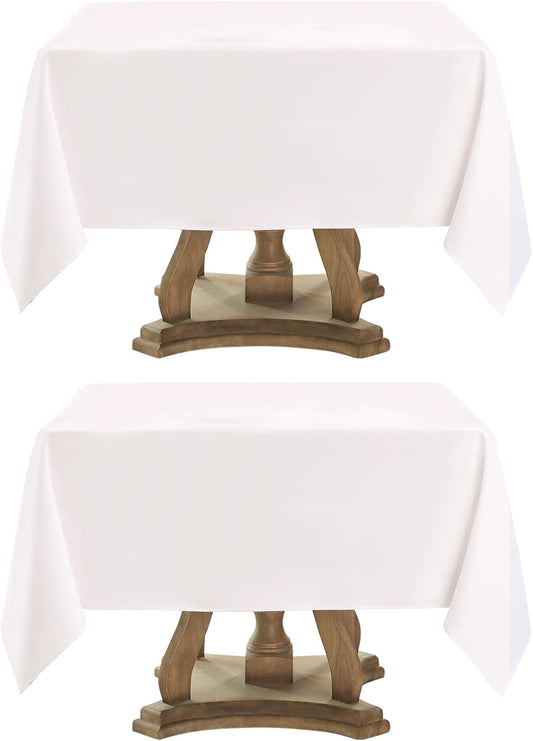 Square Tablecloth 52 x 52 Inch White 2 Pack Tablecloths Stain-Wrinkle Resistant Washable Polyester Table Cloths for Holiday, Buffet Parties, and Weddinge