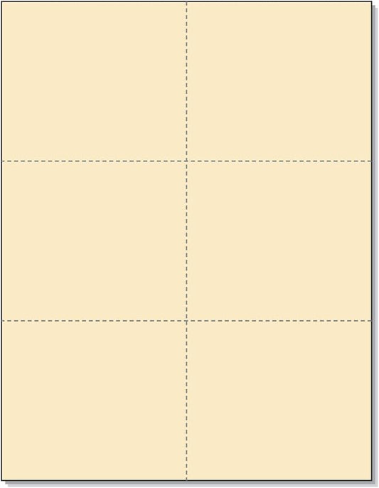 Laser Printer Blank Cards - 6 up per Page, Perforated, for School, Wedding & Inventory Tags, Trip Tickets (Manila, 300 Cards)