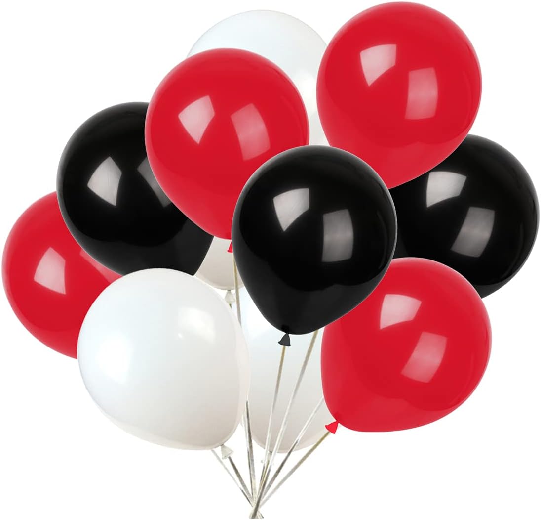 KADBANER Black White Red Balloons,100 Pack 12 Inch Latex Balloons