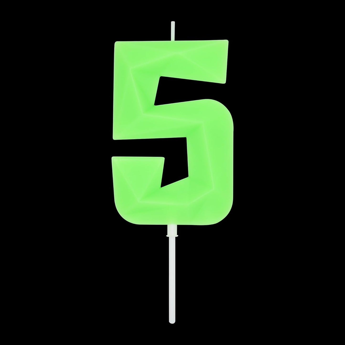DERVENTA Large Birthday Candle Number 3D Luminous Green 3.7 inch Party Celebration Anniversary Decoration Cake Topper 1 Piece (Luminous Green Number 5)