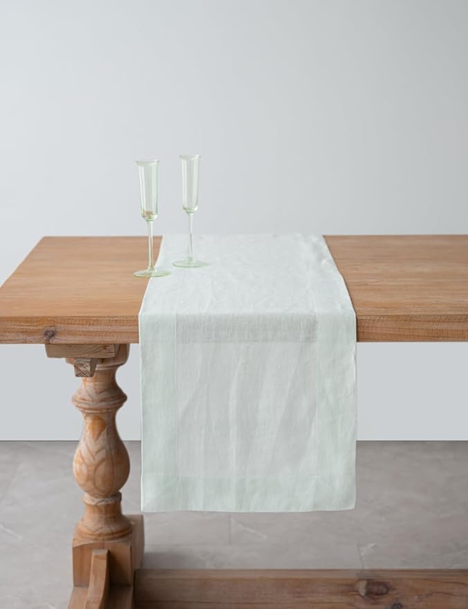 100% Hemp Table Runner, Organic Linen Table Runner, Farmhouse Table Decor, Boho Home Decor (Mint Green, 14 x 72 Inch)