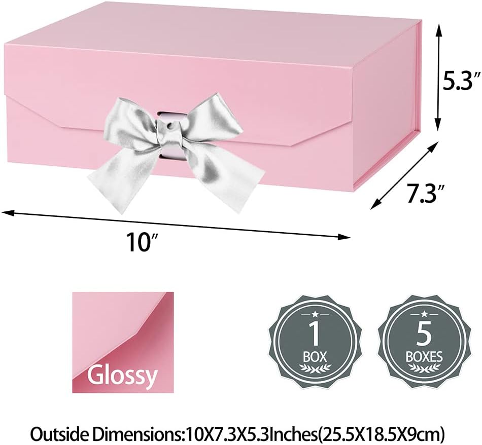 Pink Decorative Groomsman Box - Rectangle Collapsible Gift Box with Lid and Magnetic Closure, 10x7.3x3.5 Inches