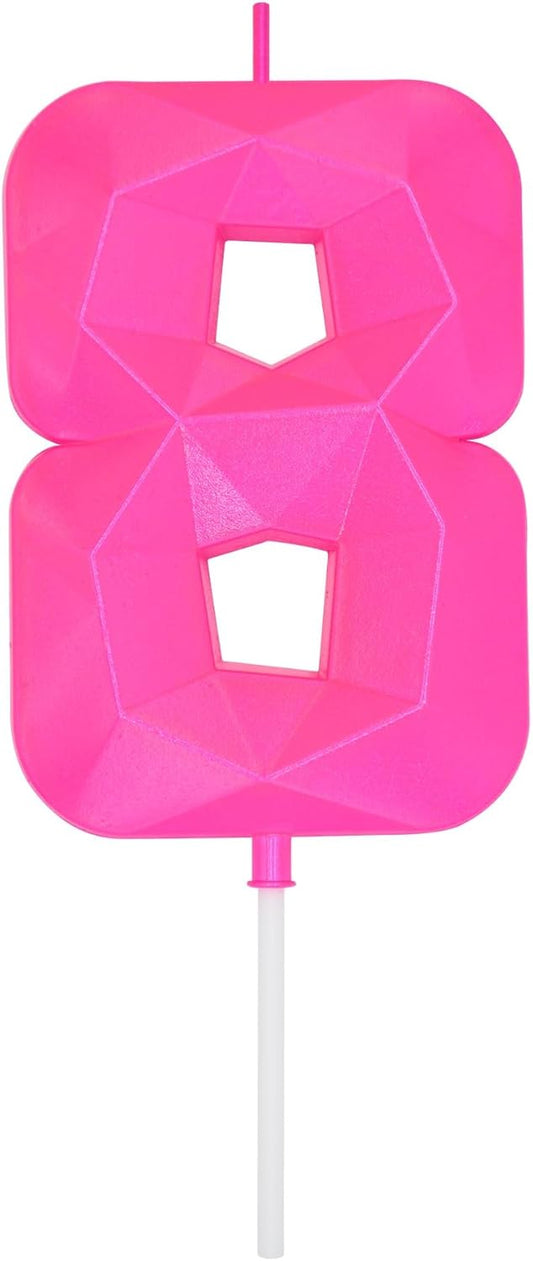 DERVENTA Large Birthday Candle Number 3D Pink 3.7 inch Party Celebration Anniversary Decoration Cake Topper 1 Piece (Number 8 Pink)