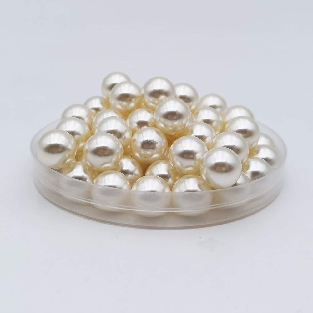 INSPIRELLE 210pcs 14mm Ivory Polished ABS Undrilled Art Faux Pearls for Vase Fillers, No Hole Makeup Beads to Hold Brush Lipstick, Imitation Round Pearl Beads for Table Scatter Home Wedding Decoration