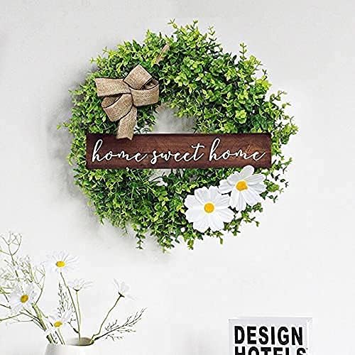 Artificial Christmas Garland Artificial Wreath Christmas Decorations Wreath Xmas Ornament Christmas Wreath Artificial Eucalyptus Leaves Wreath with Wooden Front Door Christmas Home Decor