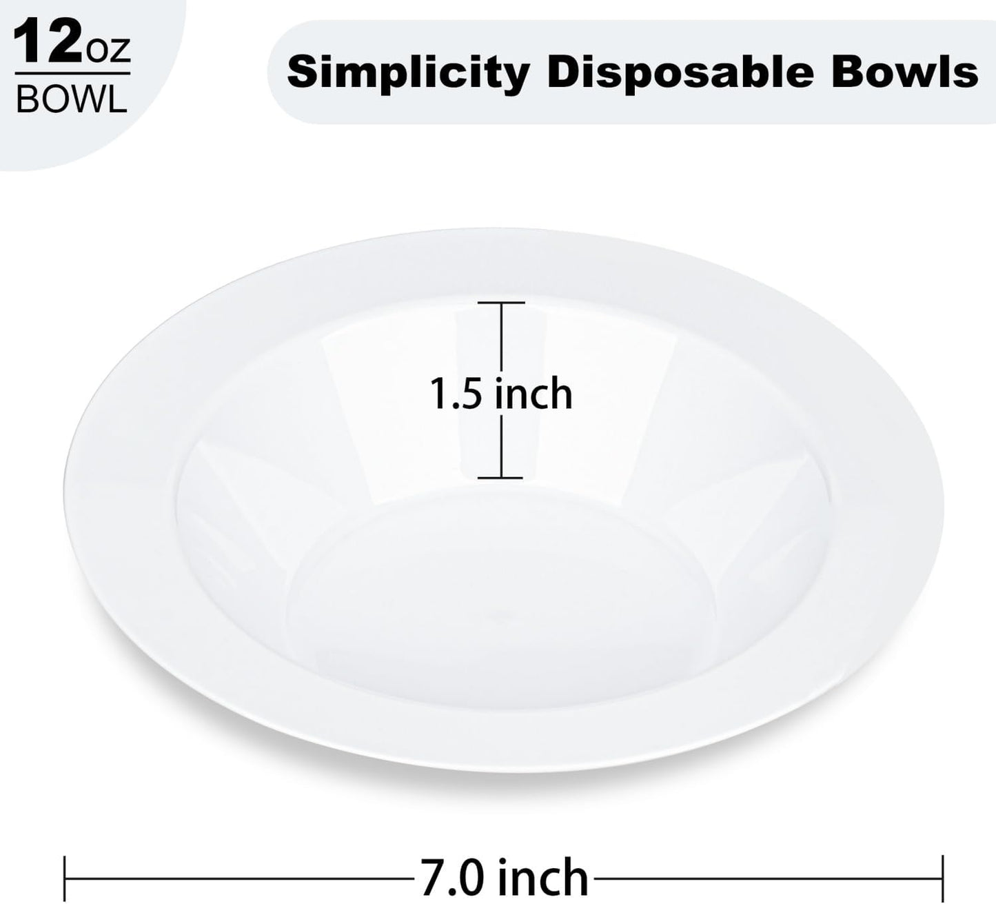 BESTVIP 200PCS White Plastic Bowls, 12 Oz Disposable Bowls Disposable Bowls for Christmas, Thanksgiving, Parties, Wedding, Soak Proof Bowls for Breakfast, Lunch, and Dinner Meals