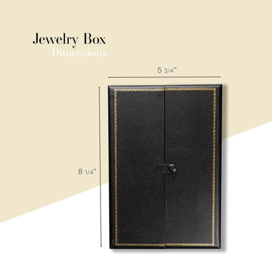 Novel Box 2 Door Black Jewelry Box for Necklace 8.25x5.75x1 Inches - Double Door Necklaces Gift Boxes with Gold Trim - Faux Leatherette Necklace Storage Case - Gift Presentation Cases for Necklaces