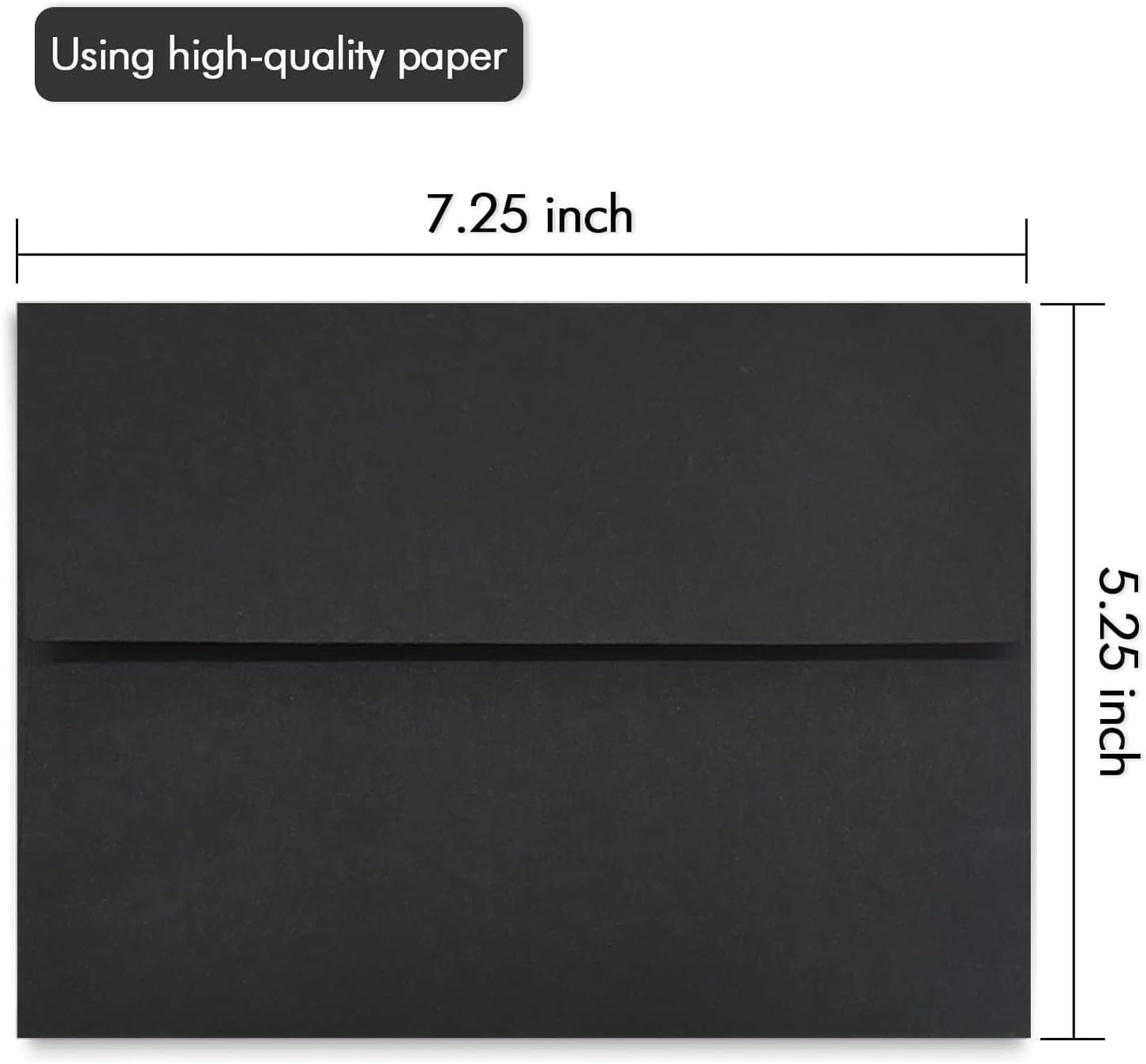 A7 Black Invitation 5x7 Envelopes - Self Seal, Square Flap,Perfect for 5x7 Cards, Weddings, Birthday, invitations, Graduation, Baby Shower, 5.25 x 7.25 Inches, 100 Pack, (Black)