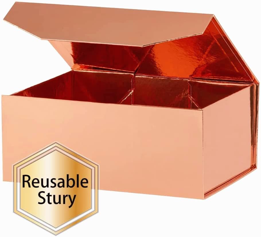 5Pcs 9.5x7x4 Inches RoseGold Gift Box with Lids for Presents Magnetic Gift Box Small Gift Boxes for Packaging，Bridesmaid Proposal，Groomsman (Glossy Rose Gold)
