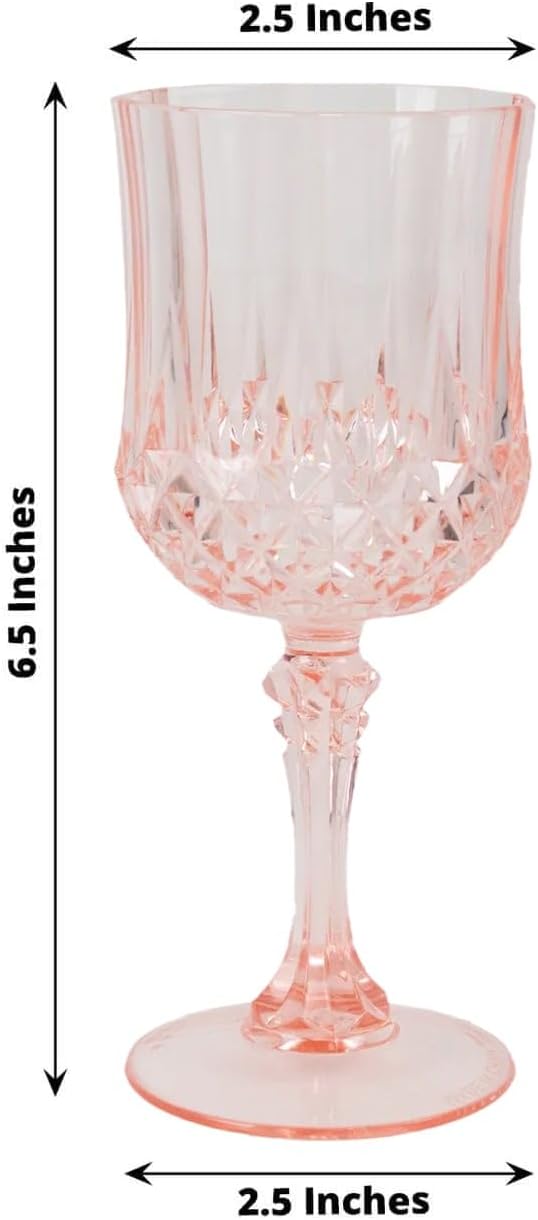 Efavormart 6-Pack Plastic Wine Glasses 8oz, Transparent Blush - Crystal Cut Shatterproof Cocktail Goblets Drinking Glasses