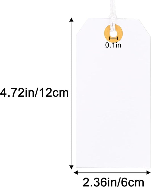 G2PLUS Price Tags with String, 2.4x4.7 in Blank Labeling Tags, White Paper Hang Tag with Reinforced Hole for Shipping, Clothing, Pricing, Marking, Gift Wrapping