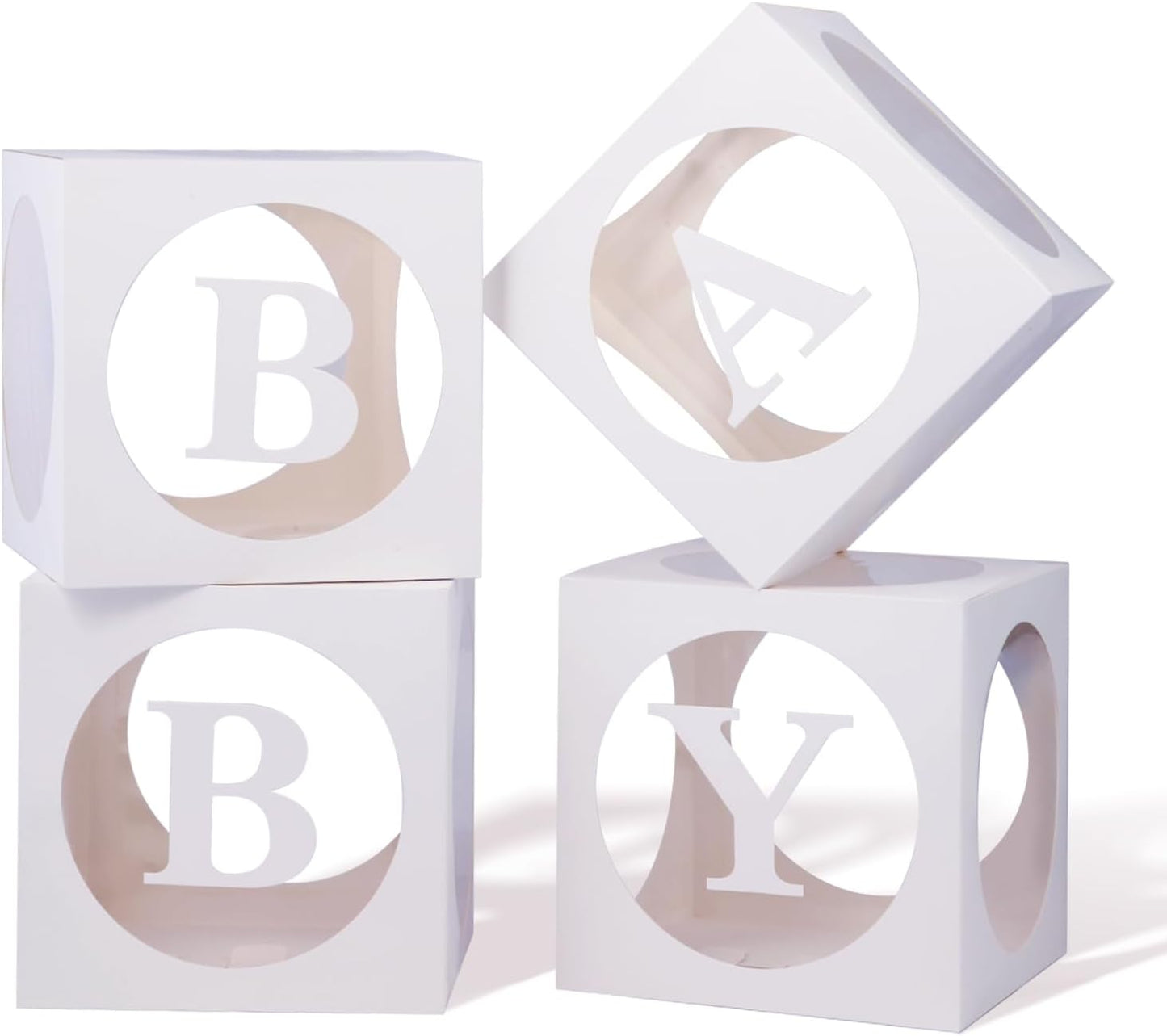 Baby Boxes with Letters for Baby Shower,Transparent Balloon Box 4 PCS Clear Baby Shower Decorations Block Boxes for Gender Reveal,Birthday Party Decorations