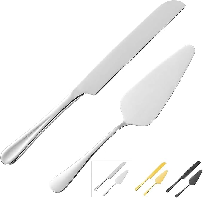 ERVILO Cake Serving Set, Cake Pie Pastry Servers, Stainless steel Cake Knife and Server Set Perfect For Birthday, Wedding, Parties and Events (Silver)