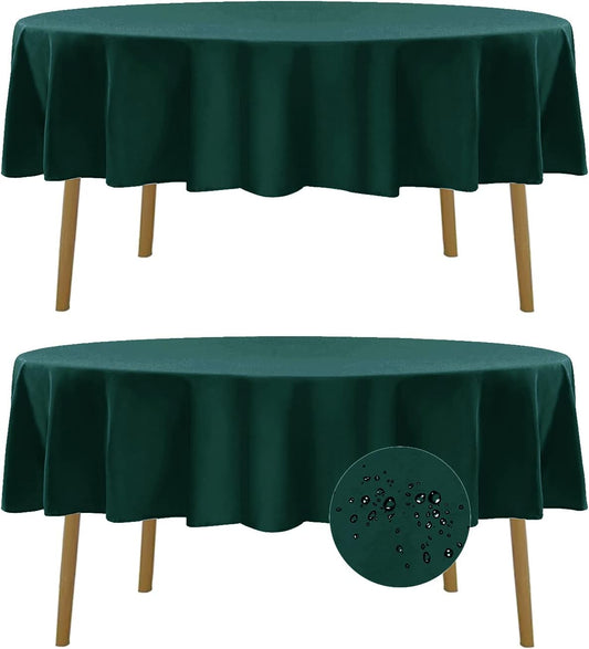 Fokitut 2 Pack Waterproof Round Tablecloth, 90 Inch, Stain Resistant and Wrinkle Polyester Table Cloth, Fabric Table Cover for Kitchen Dining, Wedding, Party, Holiday Dinner-Hunter