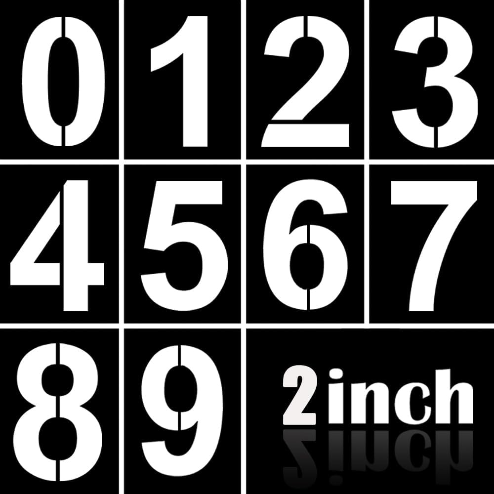 2 Inch Plastic Number Stencils Kit 0-9 – Reusable Address & Digital Number Painting Templates for Cake, Mailbox, Road, Parking Lot, Door, Truck Signs