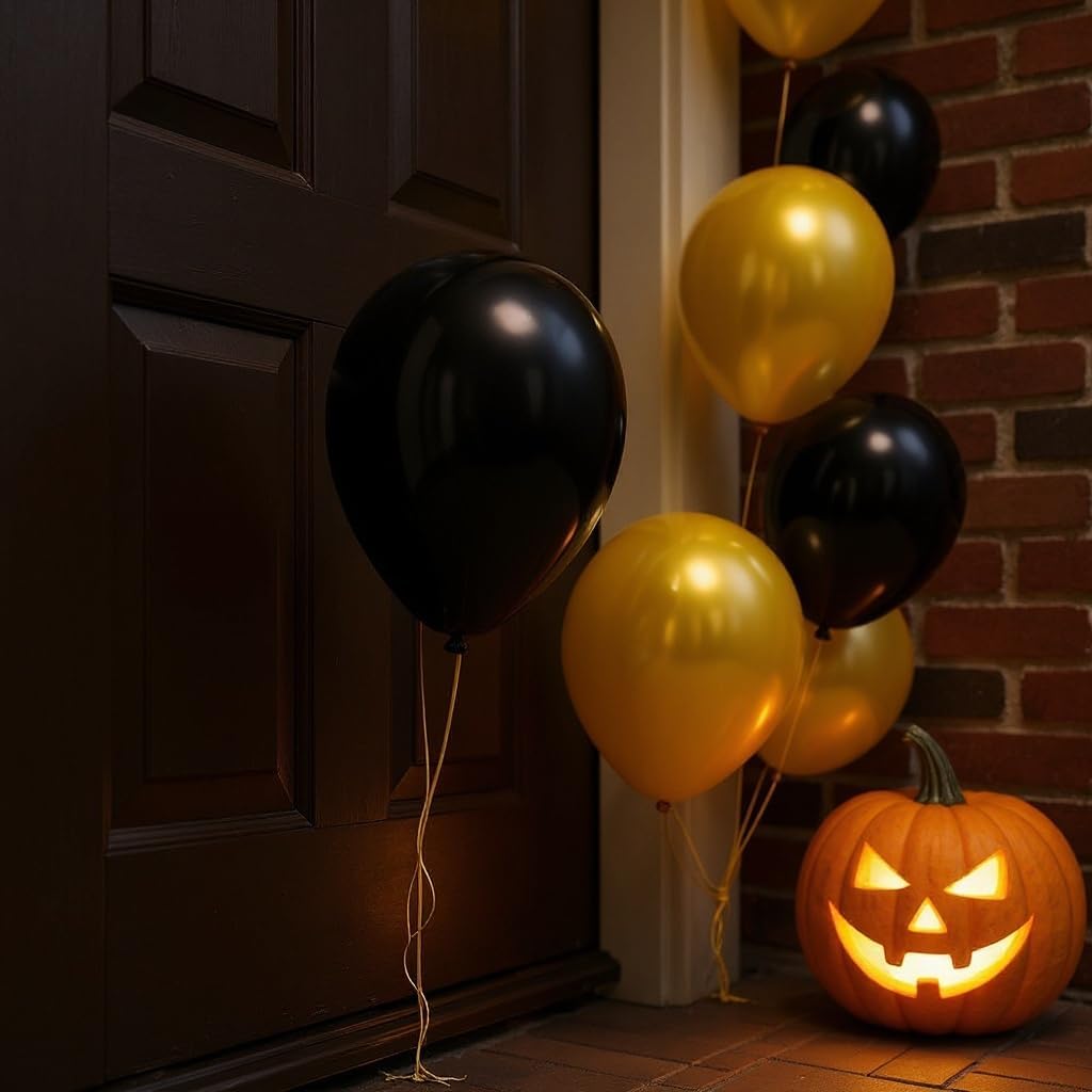 50 Pack 12 Inch Gold and Black Latex Balloons (25 + 25), Black and Gold Party Decorations, New Year’s Eve (NYE) Party Supplies, Adult Birthday & Anniversary Balloon Arch Kit, Photo Backdrop
