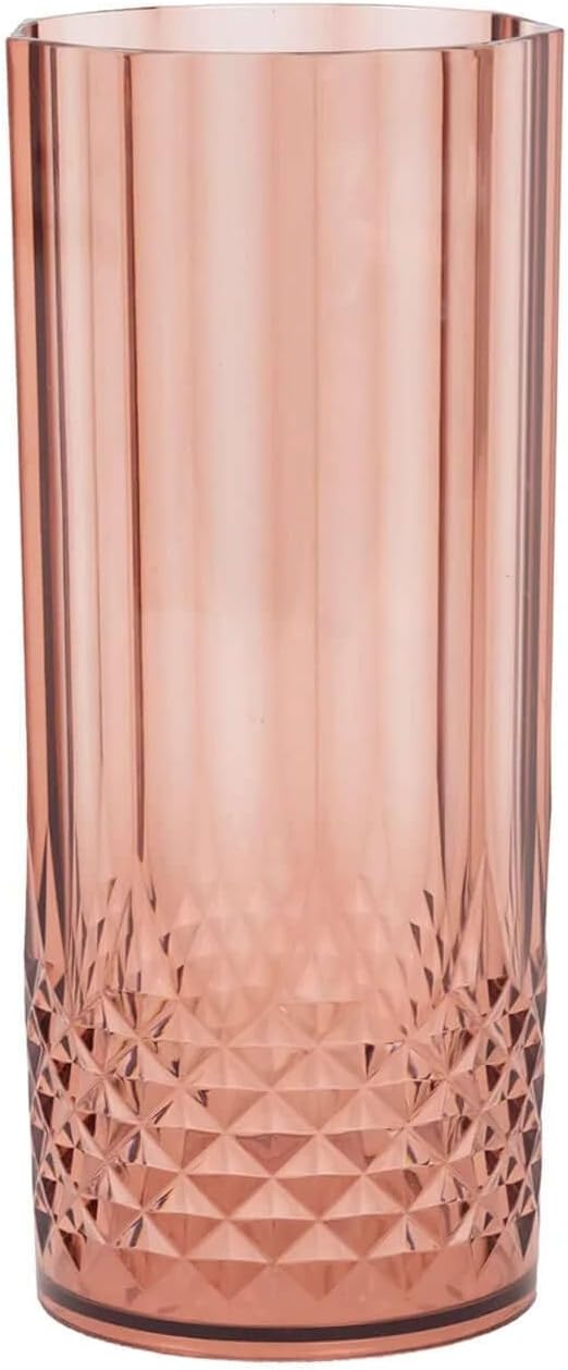 Efavormart 6-Pack Plastic Highball Glasses, 14oz Shatterproof Crystal Cut Drink Glasses for Kitchen Mojito Whiskey Cocktail, Dusty Rose