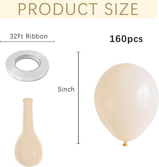 Cream Balloons 160 Pack 5 inch Latex Party Neutral Round Beige Sand White Balloons for Birthday Wedding Baby Shower Gender Reveal Party Decoration