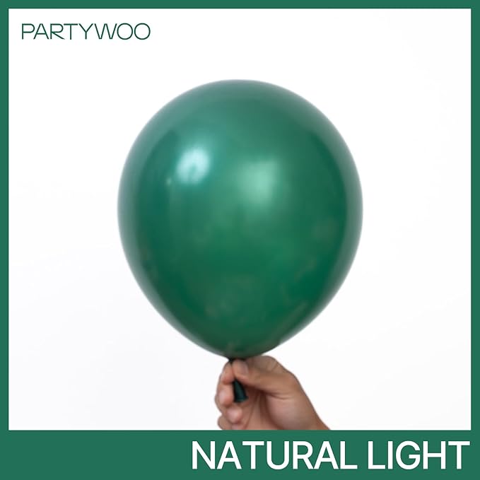 PartyWoo Pearl Dark Green Balloons 140pcs Different Sizes Pack of 18 12 10 5 Inch Pearl Emerald Hunter Forest Green Balloon Arch Kit for Jungle Dinosaur Theme Birthday Party Decorations Green-Z01