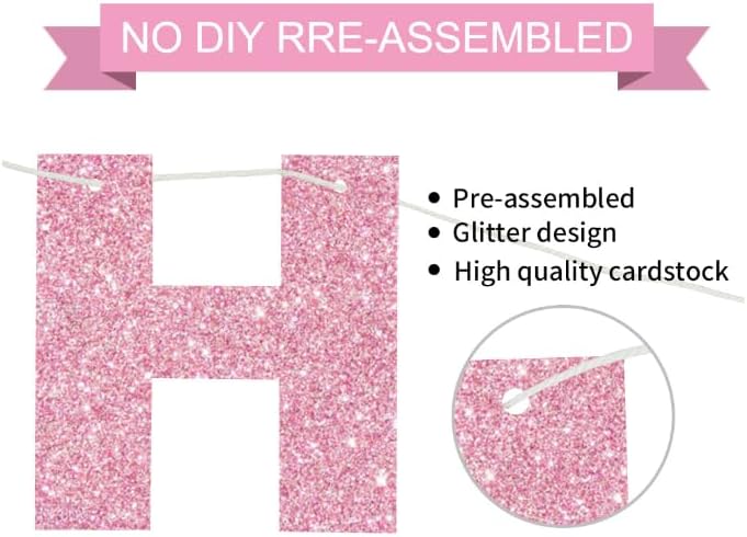 BEISHIDA Pink Happy Birthday Banner - Pre-Strung,No DIY Party Decorations - Happy Birthday Sign - Birthday Banner for Women, Kids - Backdrop