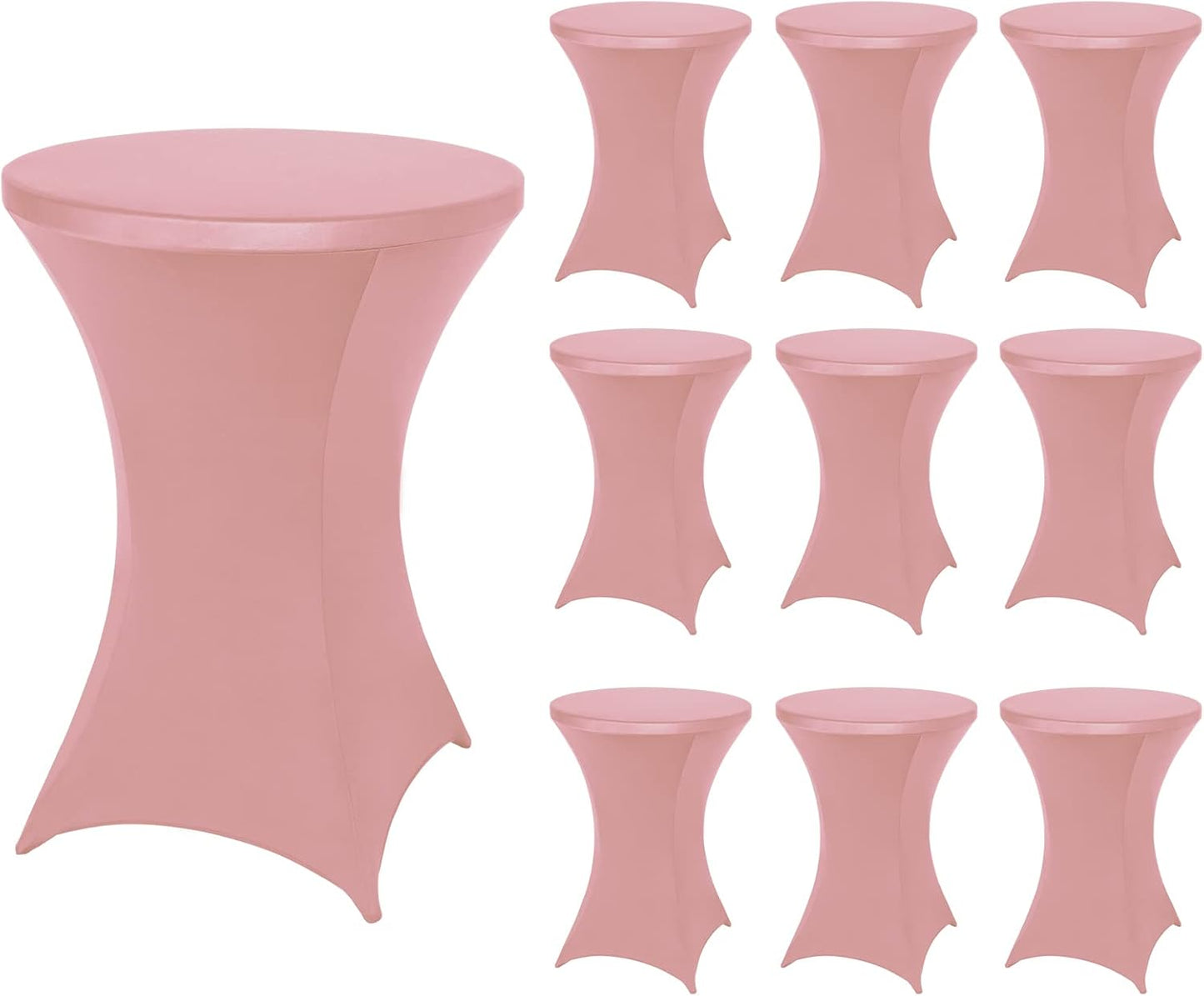FestiCorp 10 Pack Spandex Cocktail Table Covers Fitted Clothes, Elastic Round Table Cover, Stretch Tablecloth for Party, Bar, Wedding, Birthday, Banquet, Pink, 30"-32" Diameter x 40"-43" Height