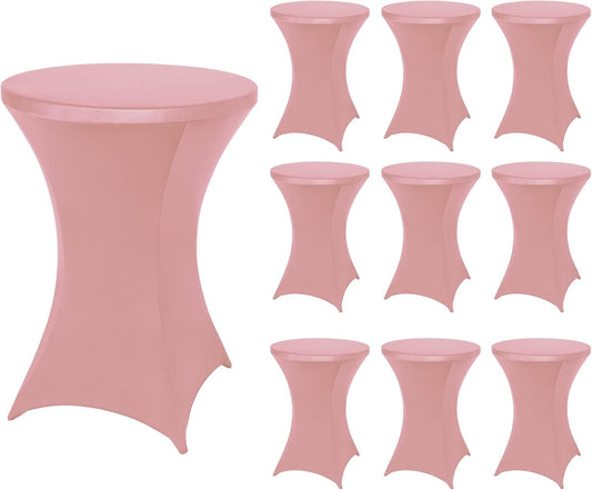 FestiCorp 10 Pack Spandex Cocktail Table Covers Fitted Clothes, Elastic Round Table Cover, Stretch Tablecloth for Party, Bar, Wedding, Birthday, Banquet, Pink, 30"-32" Diameter x 40"-43" Height