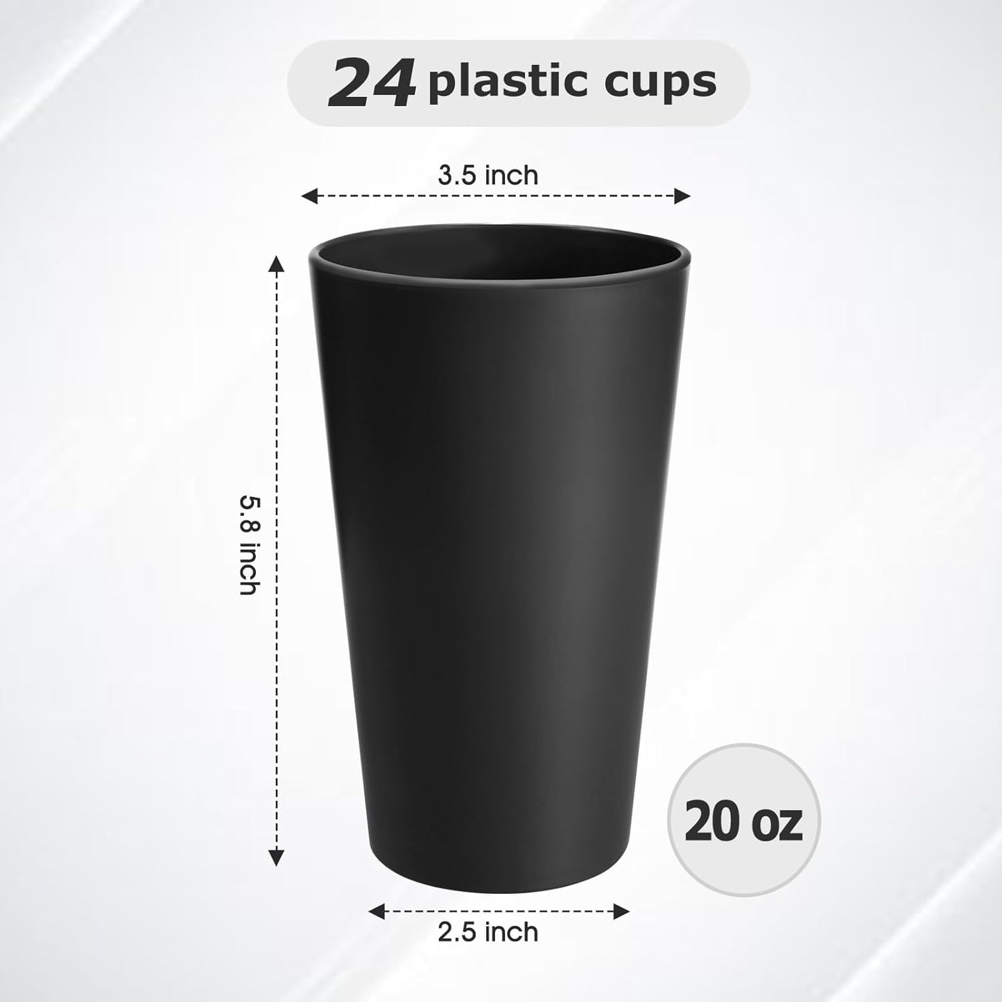 24 Pcs Unbreakable Plastic Cups Set, 20 oz Reusable Plastic Cups, Stackable Water Tumblers, Drinking Cup for Kitchen, Outdoor, BPA-free, Dishwasher Refrigerator and Microwave Safe, Black
