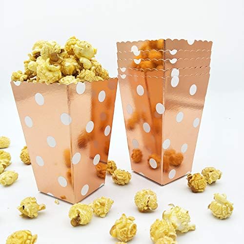 Tvoip 36Pcs Gold/Silver/Rose Gold Foil Popcorn Treat Box Christmas Wedding Decoration Party Favor Supply Candy Gift Popcorn Bags (Rose Gold)