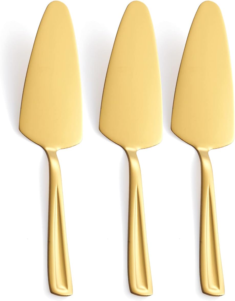 Gold Pie Cake Server Set, GoGeiLi 3-Piece Stainless Steel Pizza Pastry Server Set of 3, 9.3-inch Dessert Server Spatula, Dishwasher Safe