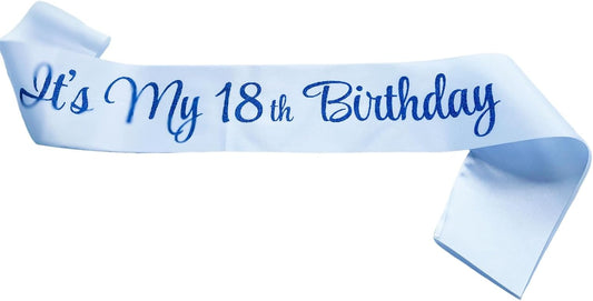 It's My 18th Birthday Sash, Birthday Sash for Women, Birthday Princess 18th Birthday Gifts Decorations for Happy 18th Birthday Party Favor Supplies,White Blue