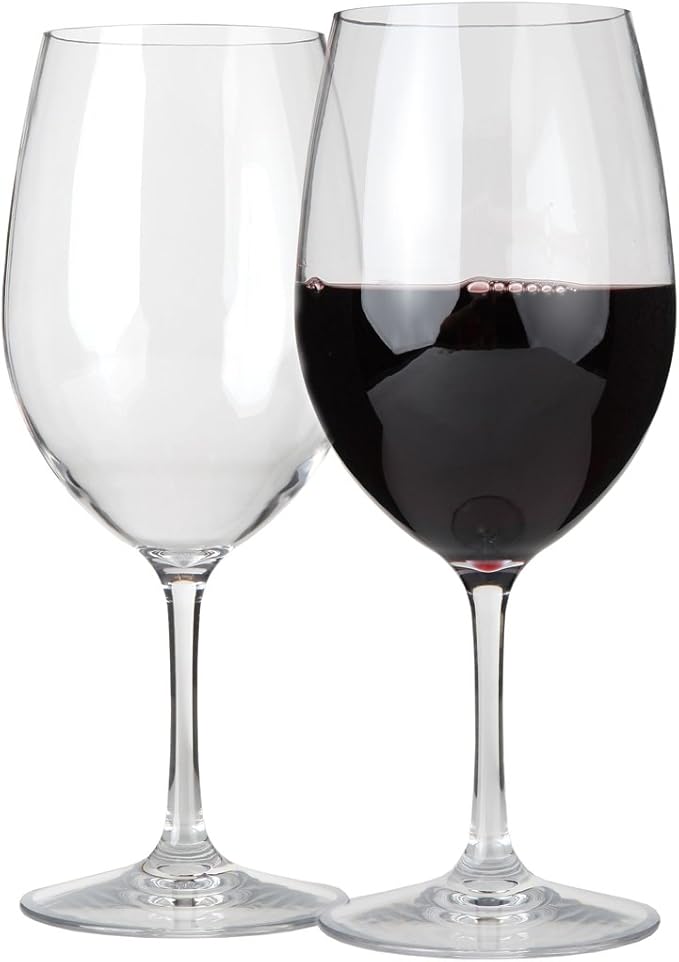 Lily's Home Unbreakable Cabernet and Merlot Bordeaux Red Wine Glasses, Made of Shatterproof Plastic, for Indoor and Outdoor Use, Reusable and Crystal Clear 20 oz. Each, Set of 2