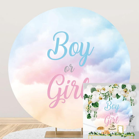 OERJU 7.2x7.2ft Gender Reveal Round Backdrop Boy or Girl Blue Pink Clouds Photography Background Circle Backdrop Cover Newborn Baby Shower Reveal Gender Party Decoration Photo Booth Props