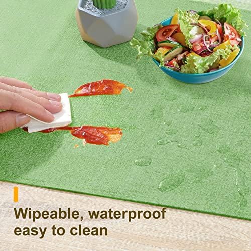Wipeable Table Runner, Thick Farmhouse Dresser Runner, Rustic for Kitchen, Bedroom, Living Room, Indoor and Outdoor (48'', Green)