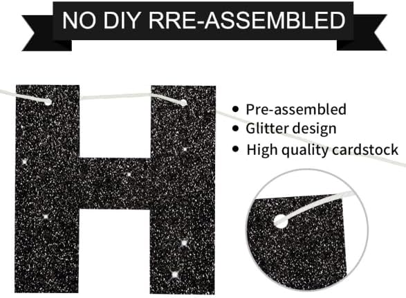 BEISHIDA Black Happy Birthday Banner - Pre-Strung,No DIY,Happy Birthday Decorations - Birthday Sign - Birthday Banner for Women, Kids Decor&Backdrop