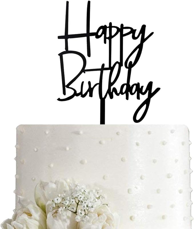 Happy Birthday Cake Topper for Birthday Party Decorations (Black Acrylic)