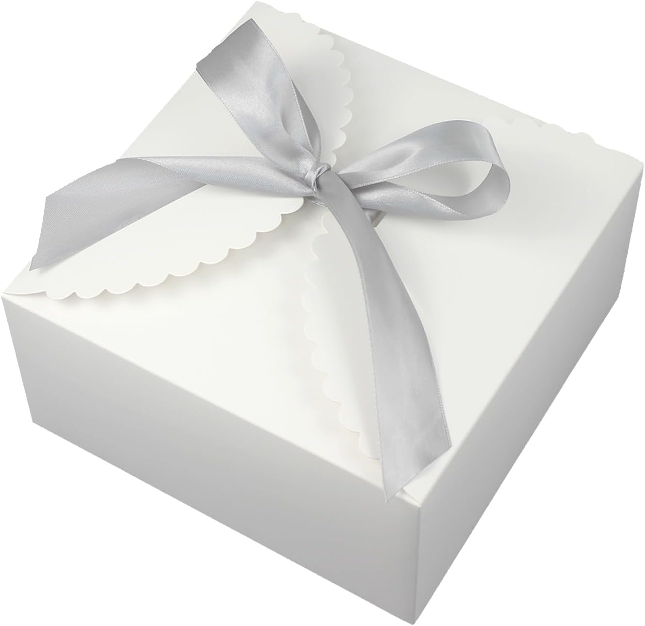 WEWILUCK Large White Gift Box, 10 Pack Decorative Gift Boxes with Ribbons for Presents Bulk(8x8x4 Inches)