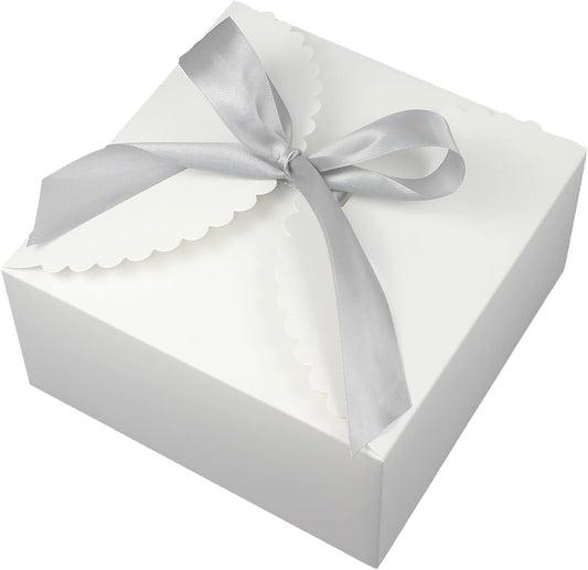 WEWILUCK Large White Gift Box, 10 Pack Decorative Gift Boxes with Ribbons for Presents Bulk(8x8x4 Inches)