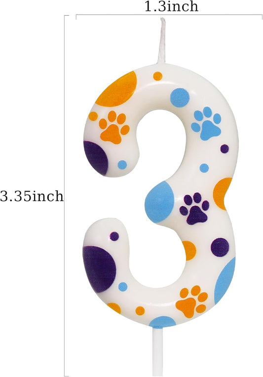 Blue Dog Paw Themed Birthday Candles, Number 3 Blue Dog Birthday Party Supplies, 2.76 inch Cake Topper Decorations, Birthday Decorations for Kids (Number 3)