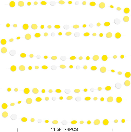 46 Ft Yellow White Circle Dots Garland Gradient Yellow Polka Dot Hanging Paper Streamer for Wedding Bridal Shower Birthday Baby Shower Engagement Bee Sunflower Lemon Theme Party Decorations Supplies