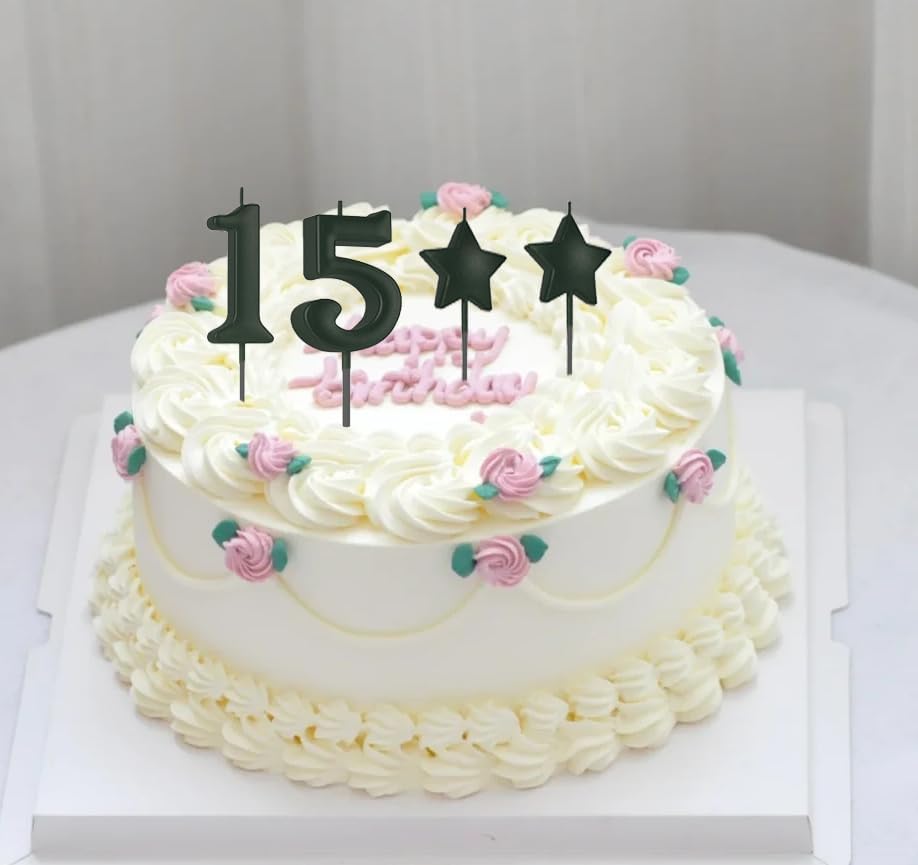 2.75in Tall Black Number 5 Birthday Candles, Glitter Happy Birthday Cake Cupcake Toppers Decoration for Adults/Kids Party Baking