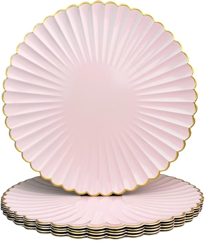 Pink Chargers for Dinner Plates, 13 Inch Plastic Charger Plates, Decorative Chargers for Wedding Party, Tabletop Decor. (Set of 6)