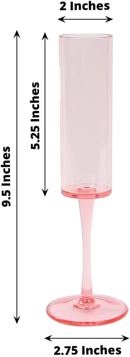 Efavormart 6 Pack Transparent Blush Reusable Plastic Champagne Flute Glasses in Cylindrical Shape, 6oz Wine Mimosa Glass Goblets with Long Stems - 9.5" Tall