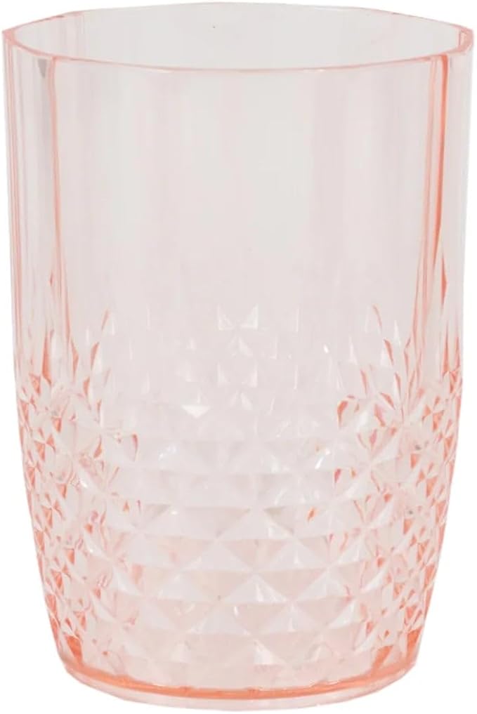 Efavormart 6-Pack Plastic Tumblers, 16oz Unbreakable Drinking Glasses Crystal Cut Style Transparent Blush - Shatterproof Short Cups