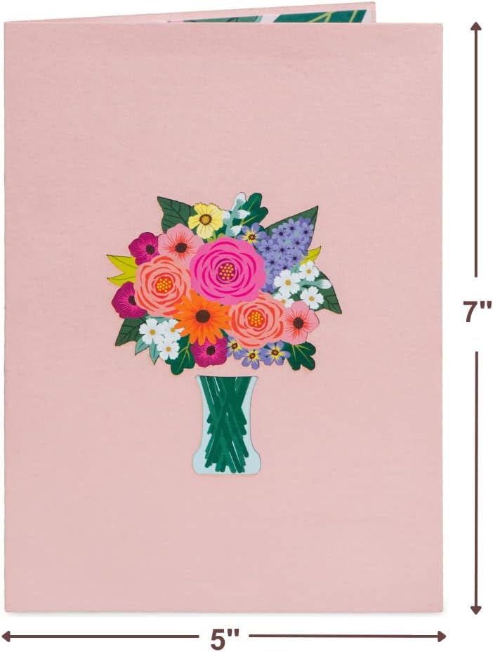 Paper Love 3D Floral Arrangement Pop Up Card, Gift for Birthday, Wedding, Anniversary, Thank You, Get Well, All Occasion or Just Because - 5" x 7" Cover - Includes Envelope and Note Tag